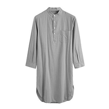 Muslim Thobe for Men Solid Robes Kaftans Button Down Henley Shirts Long Sleeve Night Gowns Afghani Caftans - color: Grey, size: Medium