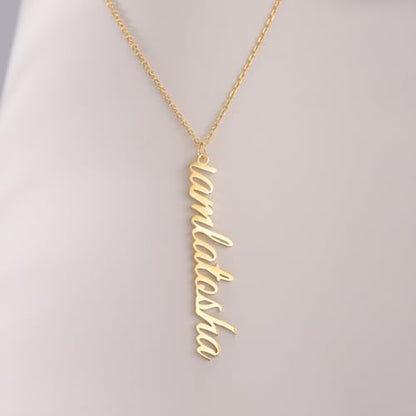 TinyName Custom Name Necklace Personalized 18K Gold Plated Nameplate Customized Jewelry Gift for Women - color: Vertical Name Necklace