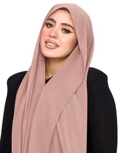 Instant Chiffon Hijab 3-in-1 with Built-in Magnets and Attached Match Undercap, Women Hijabs Set. - color: Coffe