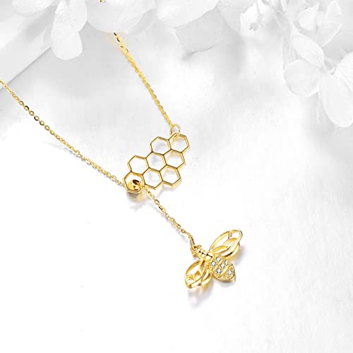 KECHO Gold Bee Necklace Gifts for Mom Women 14k Yellow Gold Honeycomb Honey Bee Pendant Necklaces Love Heart Jewelry Gifts for Women Her Wife - style: bee03
