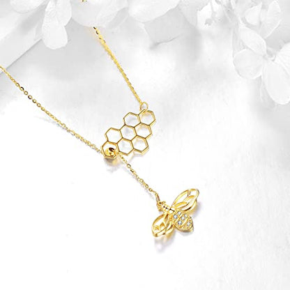 KECHO Gold Bee Necklace Gifts for Mom Women 14k Yellow Gold Honeycomb Honey Bee Pendant Necklaces Love Heart Jewelry Gifts for Women Her Wife - style: bee03