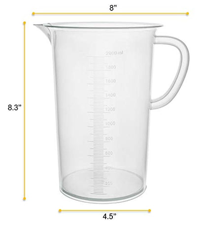EISCO Plastic Pitcher, 2000mL (2L) - Molded Graduations - Chemical Resistant & Autoclavable Polypropylene - Measuring Jug - size: 8 inches x 9 inches x 8 inches