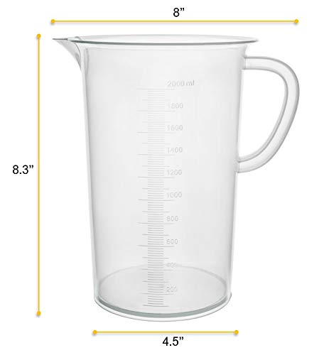 EISCO Plastic Pitcher, 2000mL (2L) - Molded Graduations - Chemical Resistant & Autoclavable Polypropylene - Measuring Jug (Pack of 2) - size: 8 inches x 9 inches x 8 inches (Pack of 2)
