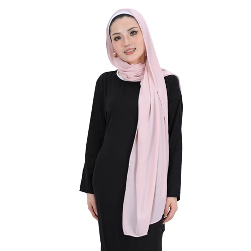 Heavy Not Easily See Through Long Chiffon Hijab Scarf for Women, Amazing Smooth Muslim Head Scarves - color: Blush Pink