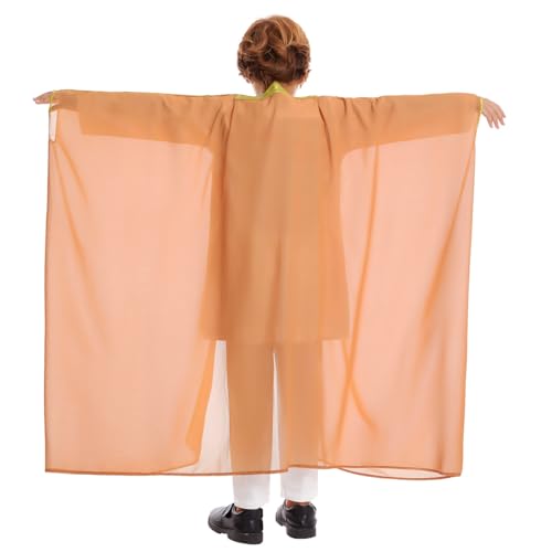 FYMNSI Boys Robe Islamic Muslim Clothes Kimono Loose Abaya Long Sleeve Embroidered Chiffon Kaftan Cardigan Casual Dubai Thobe - color: Camel, size: 5-7 Years