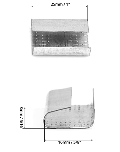 QWORK Seals for 5/8" Strap Width Steel Strapping, 500 Pcs Metal Clips for Firmly Securing Packaging and Pallet Banding, Fix Large and Medium-Sized Loads for Storage and Transportation