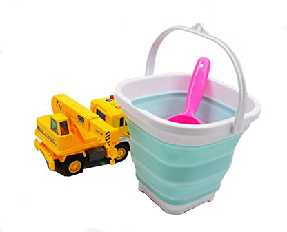 SAMMART 2.6L (0.68 Gallon) Super Mini Sqare Collapsible Plastic Bucket - Foldable Square Tub - Portable Fishing Water Pail - Space Saving Outdoor Waterpot (1, White/Lake Green) - color: White/Lake Green