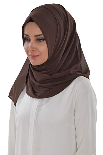 Aisha's Design Instant Chiffon Shawl for Women Modesty Turban Hijab Head Wrap Ready to Wear Women Headscarf - color: Brown