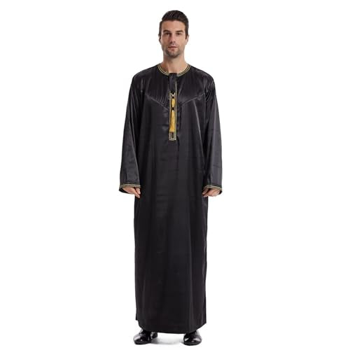 Men's Islamic Arab Kaftans Robe for Eid, Dubai Ramadan Daily Clothes - Muslim Thobe Shirt - color: B Black, size: Medium