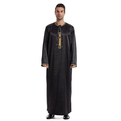 Men's Islamic Arab Kaftans Robe for Eid, Dubai Ramadan Daily Clothes - Muslim Thobe Shirt - color: B Black, size: X-Large