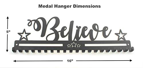 Metal Wall Mount Motivational Medal Hanger Display and Lanyard Ribbon Holder - Ribbon Display Rack with Easy Hanging Hooks & Simple Install, Gifts for Kids & Adults - style: Believe