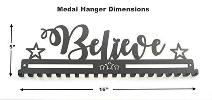 Metal Wall Mount Motivational Medal Hanger Display and Lanyard Ribbon Holder - Ribbon Display Rack with Easy Hanging Hooks & Simple Install, Gifts for Kids & Adults - style: Believe