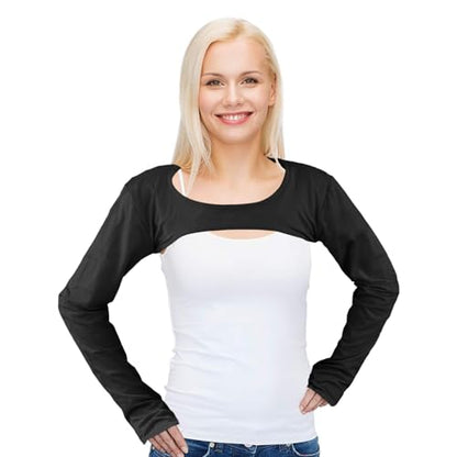 Cooling Shawl Arm Sleeves,Sun Protection with Finger Hole Anti-UV Women's tops,Comfortable Ladies Cooler Shrug - color: Black