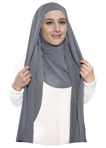 Lina & Lily Premium Chiffon Ninja Instant Hijab Scarf Stitched Jersey Cap Neck Cover Full Coverage - color: Dark Gray