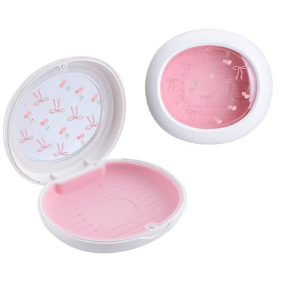 Cute Retainer Case with Silicone Pad, Portable Slim Aligner Case Orthodontic Retainer Box, Denture Storage Container Travel Mouth Guard (Bowknot Cherry) - color: Bowknot Cherry