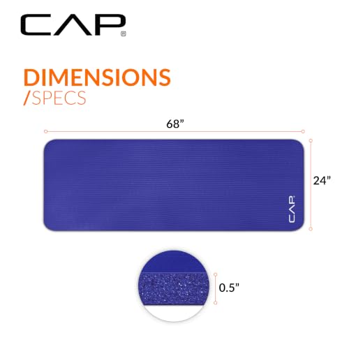 CAP Barbell 1/2-Inch High Density Exercise Yoga Mat with Strap | Multiple Options - color: Blue, style: Yoga Mat