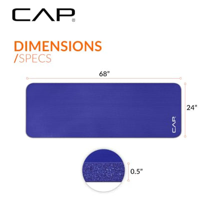 CAP Barbell 1/2-Inch High Density Exercise Yoga Mat with Strap | Multiple Options - color: Blue, style: Yoga Mat