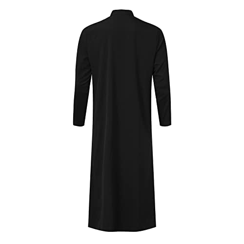 Men’s Thobe Muslim Islamic Robe Kaftan Long Sleeve Jubba Arabic Gown Ramadan Eid Prayer Ethnic Dress A9 - color: Black, size: X-Large