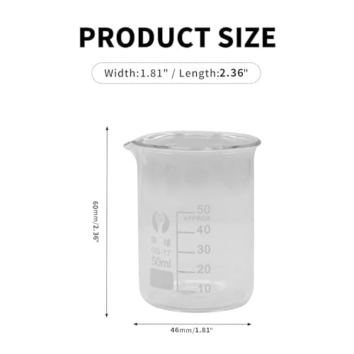 3Pcs 50ml Small Glass Beaker with V-Shaped Spout, Low Form Borosilicate Glass Graduated Printed Scale Measuring Cups for Home Classroom Craft Project - size: 50ml