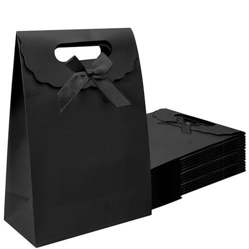 Patdefie gift bags with handles medium size 7×4×10 inch 16pcs for gift wrap birthday,party favor,wedding,anniversary (black) - color: black