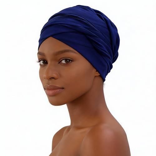 Turban Head Wrap Scarf,African Women' Soft Long Scarf Shawl Hair Bohemian Headwrap Stretch Headband Tie - color: Royal Blue
