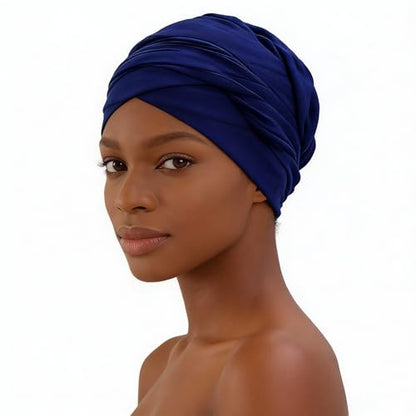 Turban Head Wrap Scarf,African Women' Soft Long Scarf Shawl Hair Bohemian Headwrap Stretch Headband Tie - color: Royal Blue