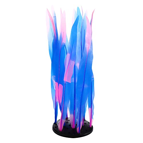 VOCOSTE Soft Silicone Glowing Aquatic Artificial Seaweed, Fluorescence Aquarium Kelp for Fish Tank Decoration, Blue