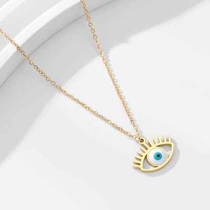 Stainless Steel Hebrew CHAI Necklace | Hand of Fatima Pendant | Turkish Evil Eye Charm | Israel Map Blessing Necklace | Protection Jewelry for Women men Include a Gift Box - color: Gold-Eye-1250