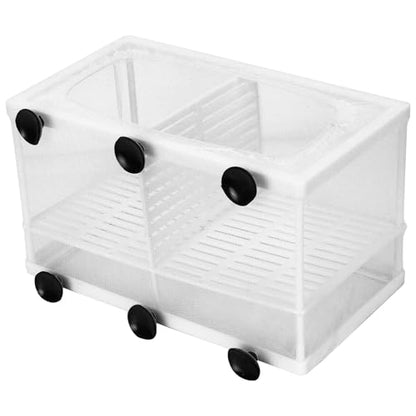 Aquarium Fish Breeder Box Isolation Hatchery with Detachable Frame Locking Feet and Powerful Suction Cup for Fish Fry Hatching Pairing Reproduction and Tank Separation (Large with partition) - size: Large with partition