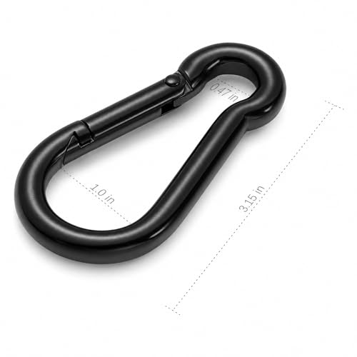 Stainless Steel Spring Snap Hook Carabiner - 304 Stainless Steel Caribeener Clips, Set of 6 - color: Black, size: 3.15 Inch