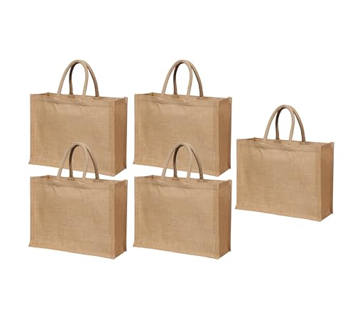 Yogi's Gift Pack of 5 Reusable Jute Tote Bags with Handles, Burlap Bags