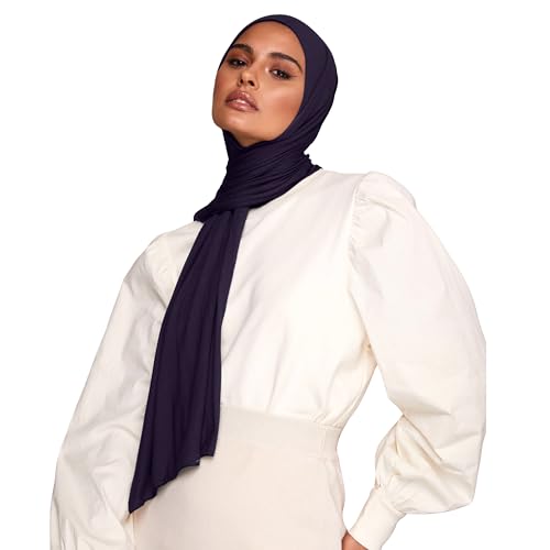 VOILE CHIC 여성용 프리미엄 저지 히잡 스카프 - 이슬람 헤드 스카프 랩 히잡 - color: 네이비 블루, size: Regular