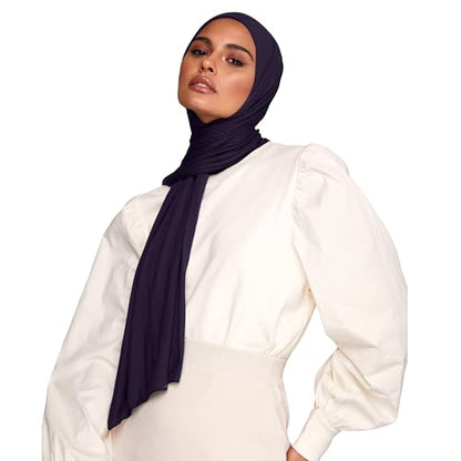 VOILE CHIC 여성용 프리미엄 저지 히잡 스카프 - 이슬람 헤드 스카프 랩 히잡 - color: 네이비 블루, size: Regular