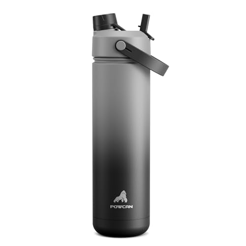 POWCAN 26 oz Insulated Water Bottle with 2-in-1 Straw and Spout Lid, Keep Cold 24H, Leak-Proof, Fits in Car Cup Holder, Stainless Steel Water Bottle for Sports, Travel, Gym, and School (Obsidian) - color: Obsidian, size: 26 Ounces