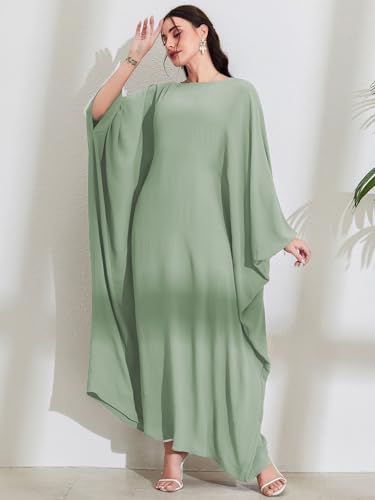 Women's Modest Hidden Adjustable Belt Oversized Abaya Muslim Dress Prayer Robes Kaftans - color: Mint Green