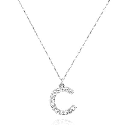Tarsus Initial Cubic Zirconia Necklace Jewelry Gifts for Women Adjustable Chain 18" + 2" - style: Silver-C-Diamond style