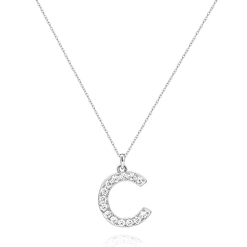 Tarsus Initial Cubic Zirconia Necklace Jewelry Gifts for Women Adjustable Chain 18" + 2" - style: Silver-C-Diamond style