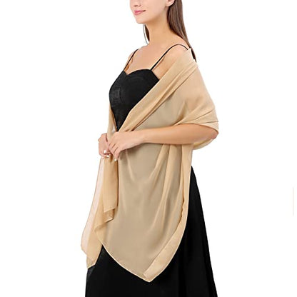 Ladiery Chiffon Shawl Wraps for Women Evening Dresses, Elegant Soft Sheer Shawls for formal dressy Bride Wedding - color: Champagne(1)