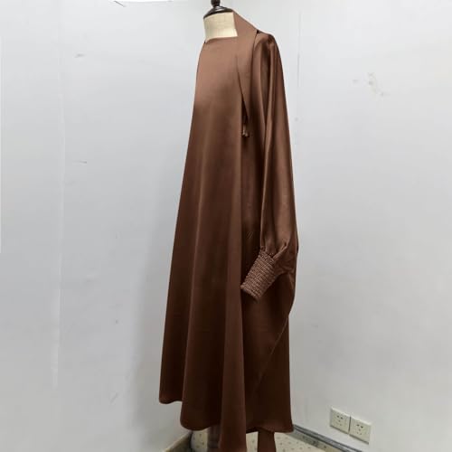 Lmdudan Girls Muslim Dress Hood Long Sleeve Prayer Dresses Robe Dubai Abaya 2026 Ramadan Kaftan Dress Kids 6-13 Years - color: Coffee, size: 6-7 Years