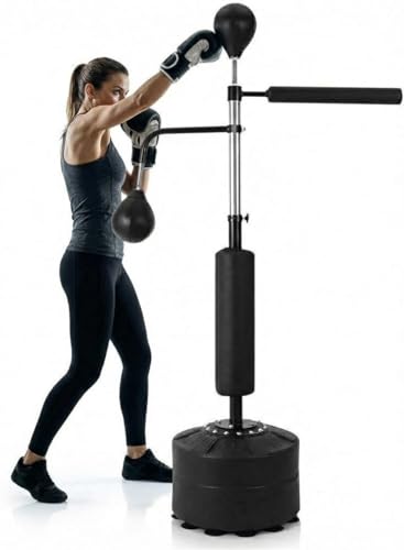 3-in-1 Freestanding Punching Bag Set for Adults & Teens, Boxing Bag with Adjustable Height, 2 Speed Balls & 360° Relax Bar, Complete Home Boxing Equipment Training System, No Mounting Needed