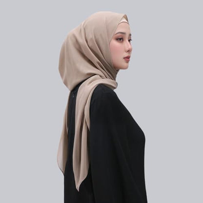 Instant Chiffon Hijab Set 3-in-1 Scarf with Built-in Magnets and Undercaps Head Wraps with Model Cap - color: Light Khaki