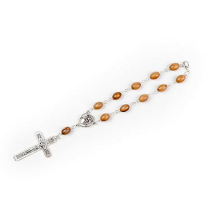 Car Rosary from The Holy Land of Bethlehem - 7” Sacred Heart of Jesus Rosary with Crucifix & Sacred Heart Medal, Olive Wood Catholic Pocket Rosary with Wooden Rosary Beads & Lobster Clasp - color: Sacred Heart of Jesus - Metal