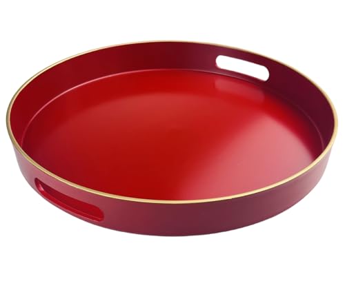 Red Decorative Tray, Serving Tray with Handles, Round Decorative Tray for Coffee Table, 13 Inch Plastic Tray for Ottoman, Living Room, Bathroom, Home Decor. - color: Round Red, size: 13"
