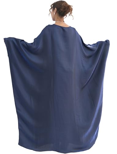 Dubai Bat Sleeve Dress Shiny Robe for Women Muslim 1pc Abaya Eid Prayer Clothes Soft Dubai Travel Party Dress Maxi Abaya - color: Navya, size: Medium