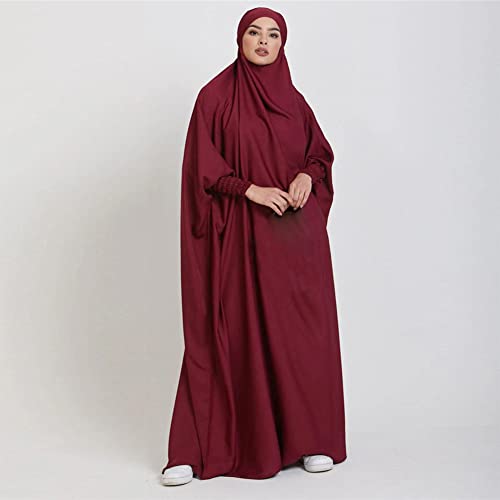 ODIZLI Muslim One Piece Prayer Hijab Dress Women Hooded Abaya Full Cover Islam Dubai Modest Robe - color: Wine Red, size: One Size
