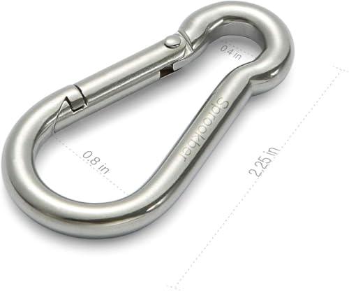 Stainless Steel Spring Snap Hook Carabiner - 304 Stainless Steel Caribeener Clips, Set of 6 - color: Silver, size: 2.25 Inch