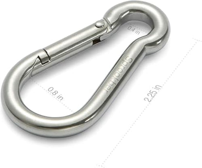 Stainless Steel Spring Snap Hook Carabiner - 304 Stainless Steel Caribeener Clips, Set of 6 - color: Silver, size: 2.25 Inch