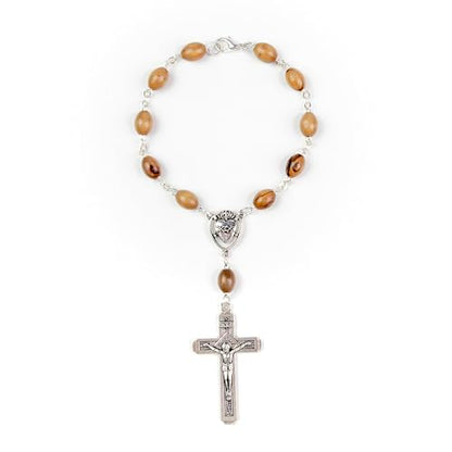 Car Rosary from The Holy Land of Bethlehem - 7” Sacred Heart of Jesus Rosary with Crucifix & Sacred Heart Medal, Olive Wood Catholic Pocket Rosary with Wooden Rosary Beads & Lobster Clasp - color: Sacred Heart of Jesus - Metal