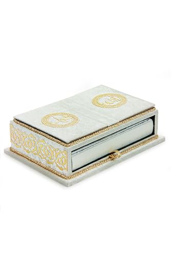 SODEF Quran Set with Tabletop Lectern and Velvet Box Rahiya Series White - Arabic Text, 601-650 Pages, Islamic Gift Set