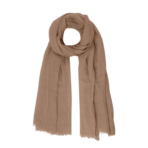 Nydotd Women Summer Cotton Linen Scarf Crinkle Long Beach Shawl Wrap hijab with Fringe - color: Brown